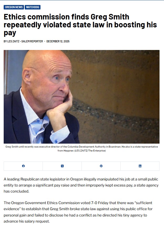 Oregon Ethics Commission says Greg Smith repeatedly violated state law in boosting his pay