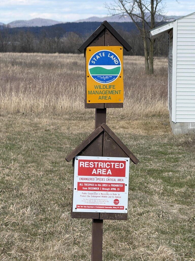 RESTRICTED AREA Endangered Species Critical Area signs Fort Edward Grassland Wildlife Management Areas WMAs