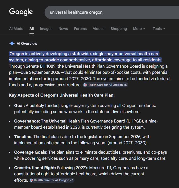 Universal Healthcare Oregon Statewide following Measure 111 in 2022 stating Oregonians has a Constitutional Right to Affordable Healthcare