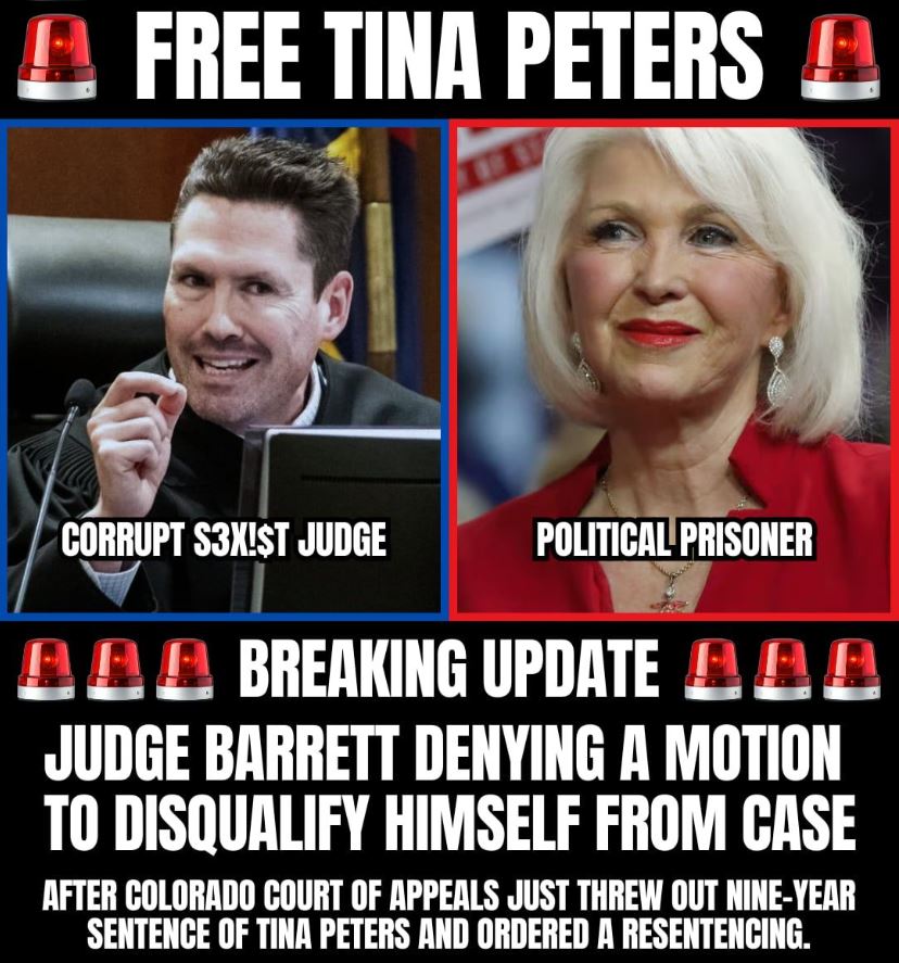 Free Tina Peter Judge Barrett NOW the Men of America Demand You Release Her