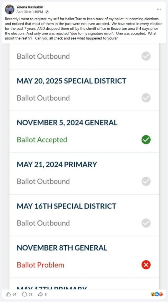 Mail In Ballot Not Accepted in Oregon over Signature
