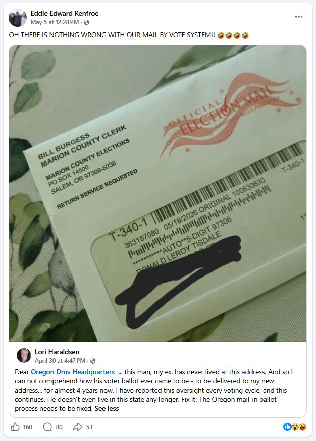 Mail In Ballot to Wrong People in Oregon