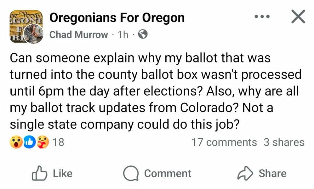 Oregon Mail-In Ballot Routing Issues