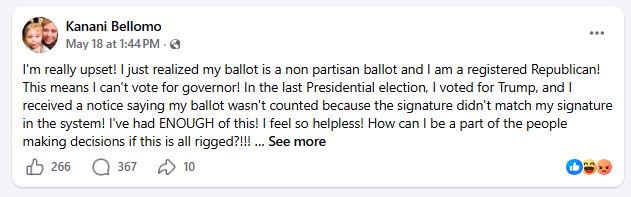 Oregon Mail-in ballot wrong party nightmare