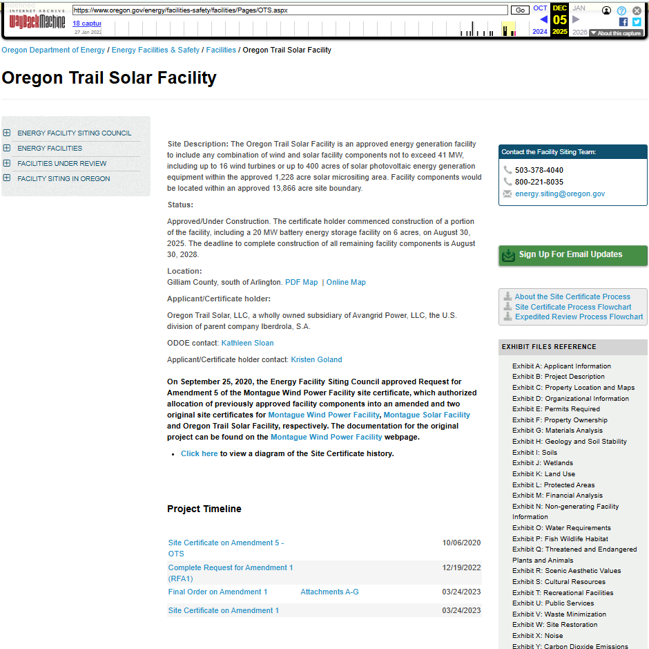 Oregon Trail Solar Facility