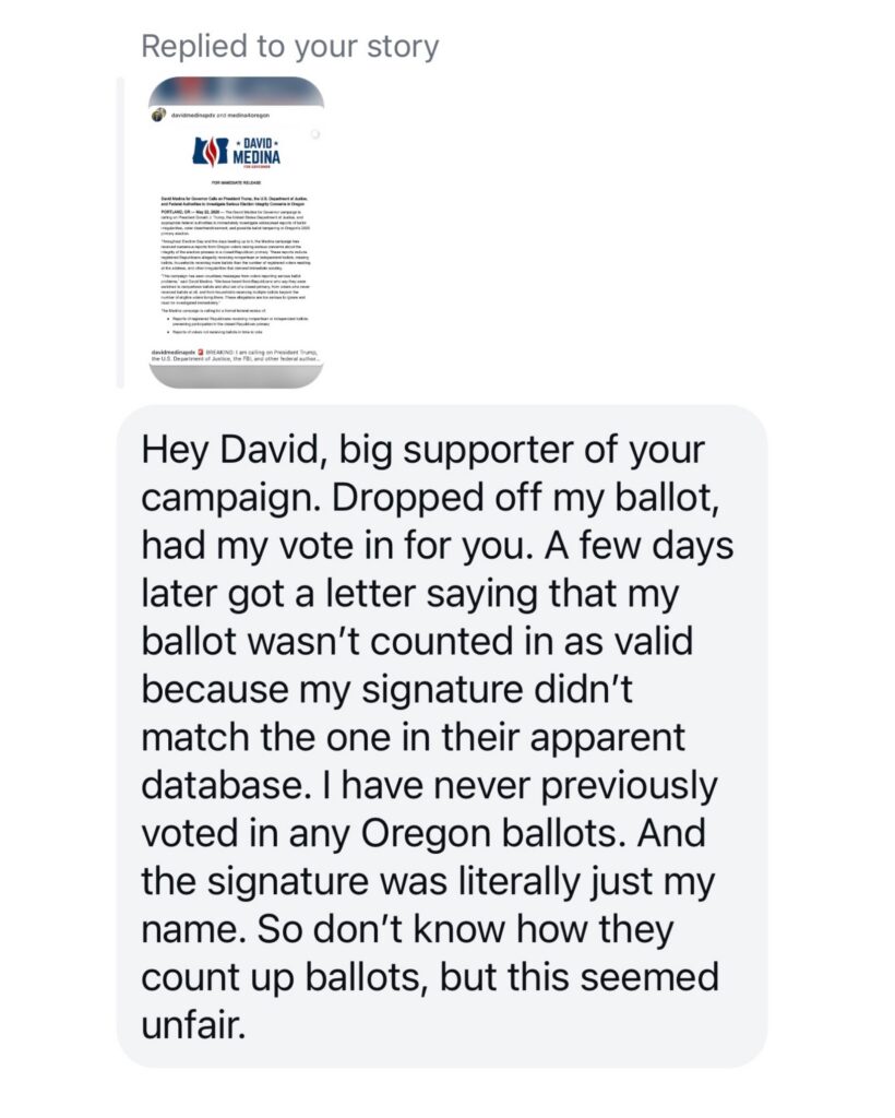 Oregon Voter Scandal - Signature Not Accepted by State - Vote for Medina