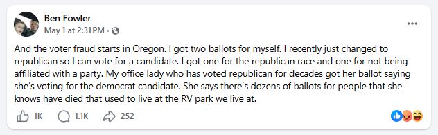 Wong Party Mail-In Ballot Oregon