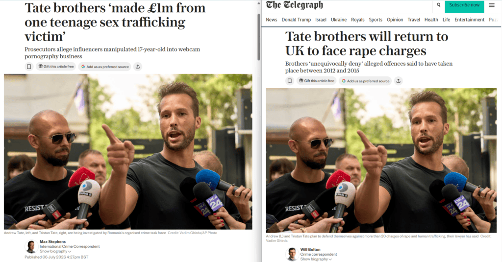 The Telegraph Reports Tate Brothers made 1 Million from one teenage trafficking victim