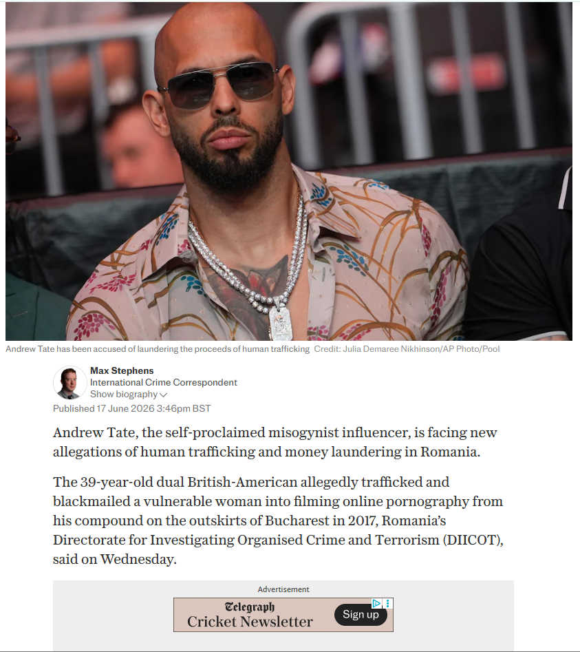 Truth About Andrew Tate and Tristan Tate in Telegraph News UK