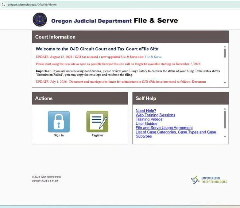 Oregon DOJ Fails to Provide Fully Functional File & Serve Website