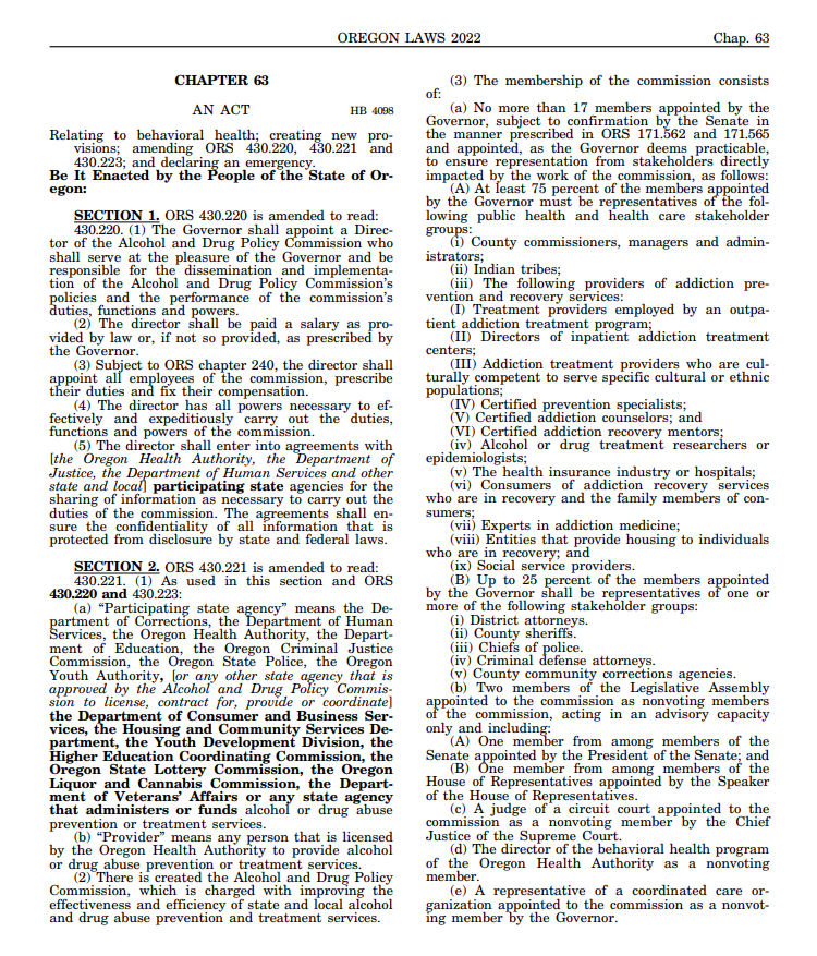 Harm Reduction in Oregon - HB 4098